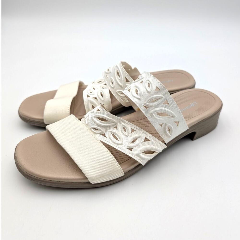 LifeStride Poppy Strappy Sandals Bright White Shimmer Fabric Size US9M EU40